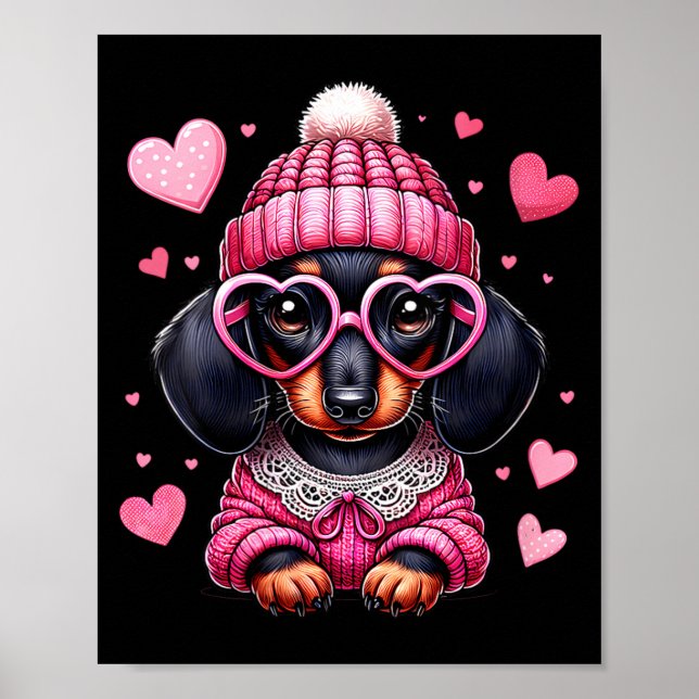 Women's Cute Dachshund Valentines Heart Dog Lover  Poster (Vorne)