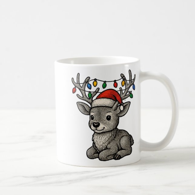 Womens Cute Deer Fawn Fairy Lights Antlers Xmas Ch Kaffeetasse (Rechts)