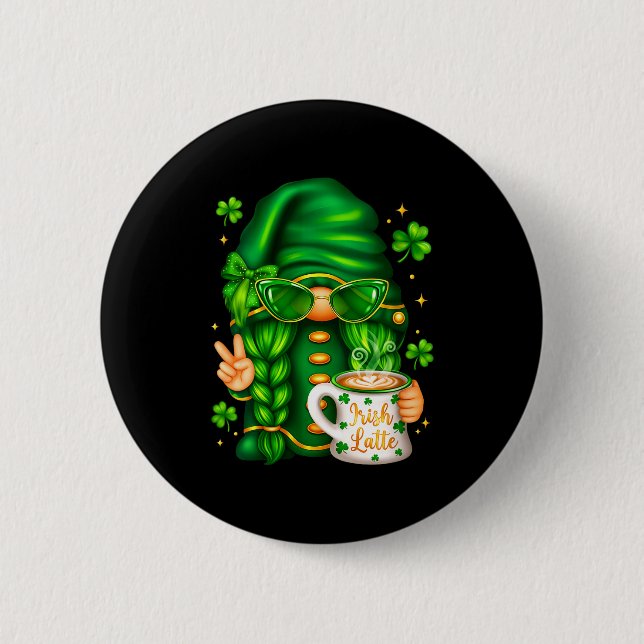 Women's cute st patricks day gnome drinking coffee button (Vorderseite)