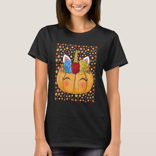 Womens Cute Unicorn Pumpkin Halloween Thanksgiving T-Shirt (Vorderseite)