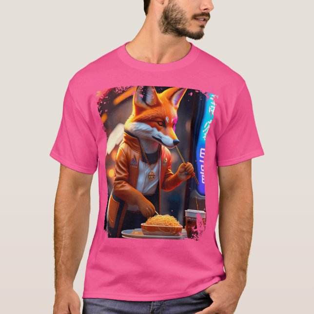 Womens Cyberpunk Vulpes Eating Ramen Anthro Fox Ar T-Shirt (Vorderseite)
