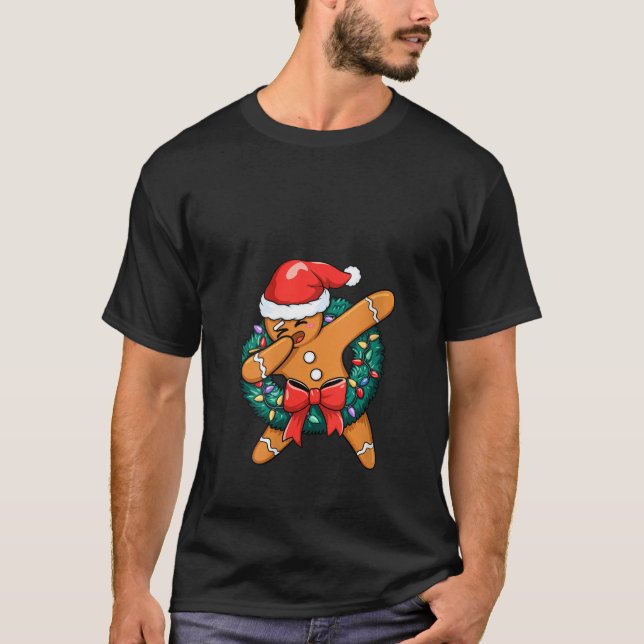 Womens Dabbing Gingerbread Squad Christmas Lights  T-Shirt (Vorderseite)