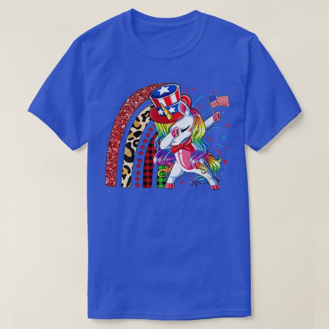 Womens Dabbing Unicorn Rainbow 4. Juli Patriot T-Shirt (Design vorne)