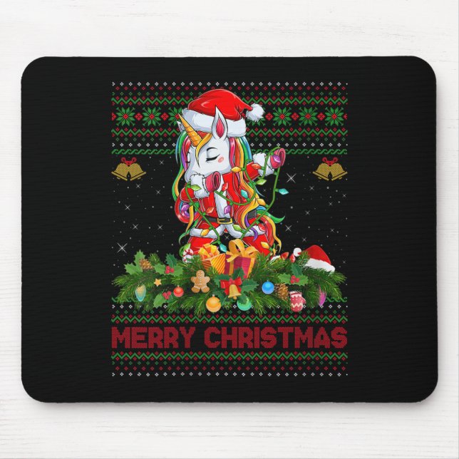 Womens Dabbing Unicorn Ugly Christmas Sweaters Fun Mousepad (Vorne)