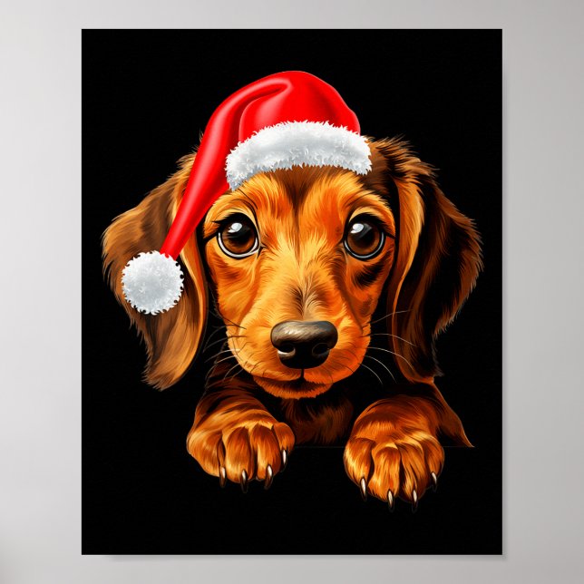 Womens Dachshund Dog Santa Claus Hat Christmas New Poster (Vorne)