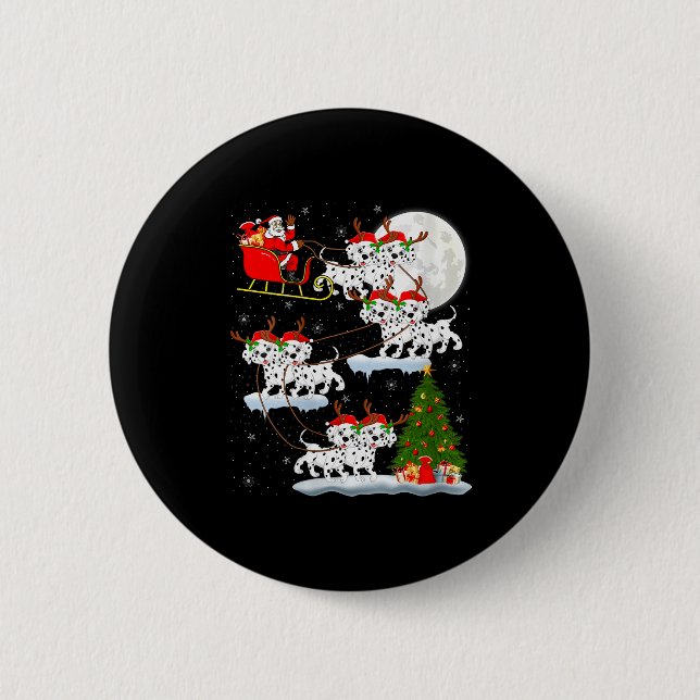 Womens Dalmatian Dog Santa Sleigh Flying Funny Mag Button (Vorderseite)