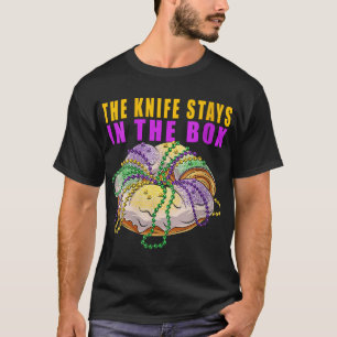 Womens das Messer Bleibe in der Box Mardi Gras Fun T-Shirt