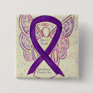 Women's Day Paint It Purple Ribbon Angel Art Pins Button