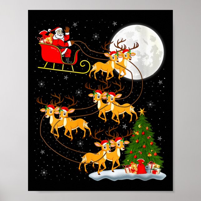 Womens Deer Santa Sleigh Flying Funny Magical Chri Poster (Vorne)