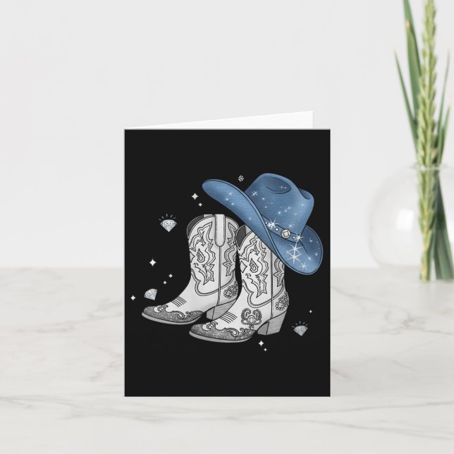 Womens Denim &amp; Diamonds Black T-Shirt Western  Karte (Vorderseite)