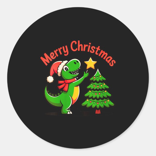 Womens Dinosaur Christmas Merry Christmas T-rex De Runder Aufkleber (Vorderseite)