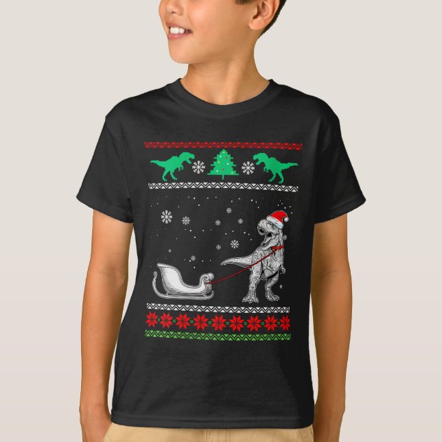 Womens Dinosaur Sleigh Merry Christmas Ugly Christ T-Shirt (Vorderseite)