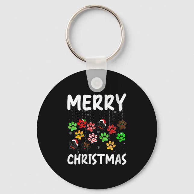 Womens Dog Paw Merry Christmas Pajamas Puppy Dog L Schlüsselanhänger (Vorderseite)
