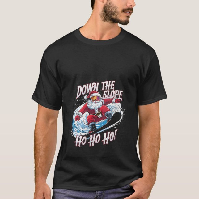 Womens Down Slope Ho Ho Ho Santa Snowboarder Chris T-Shirt (Vorderseite)
