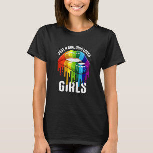 Womens Drilling Lips Rainbow LGBTQ NUR EIN MÄDCHEN T-Shirt