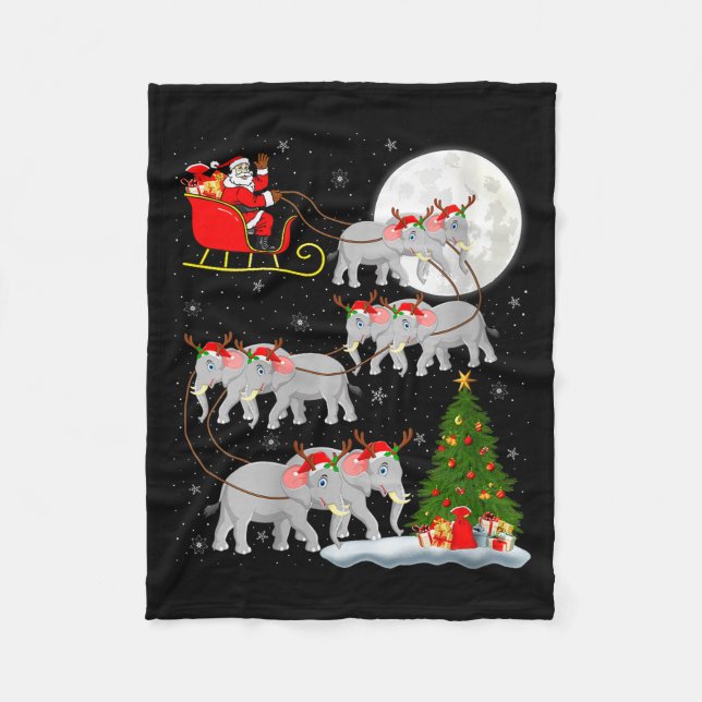 Womens Elephant Santa Sleigh Flying Funny Magical  Fleecedecke (Vorderseite)