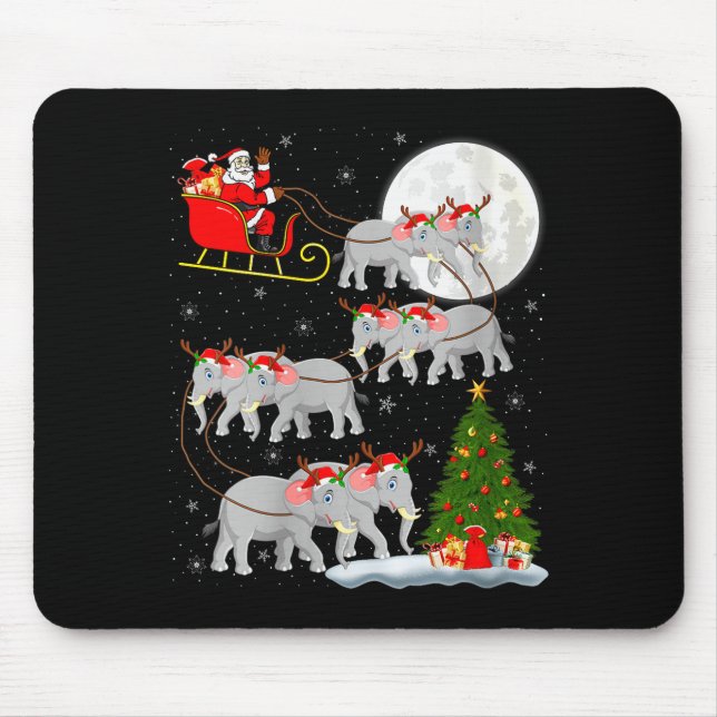 Womens Elephant Santa Sleigh Flying Funny Magical  Mousepad (Vorne)