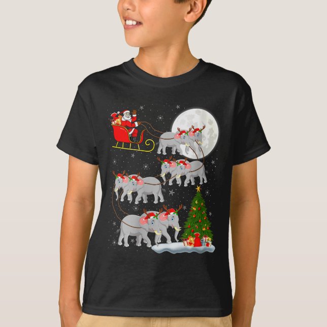 Womens Elephant Santa Sleigh Flying Funny Magical  T-Shirt (Vorderseite)
