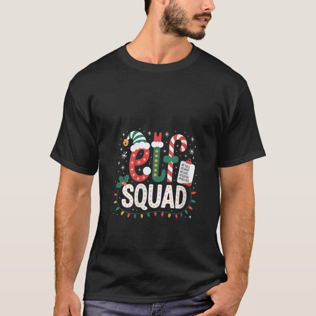 Womens Elf Squad Santa Checklist Christmas Lights  T-Shirt (Vorderseite)