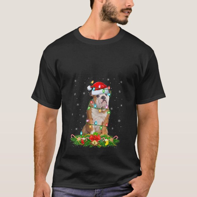 Womens English Bulldog Christmas Lights Funny Sant T-Shirt (Vorderseite)