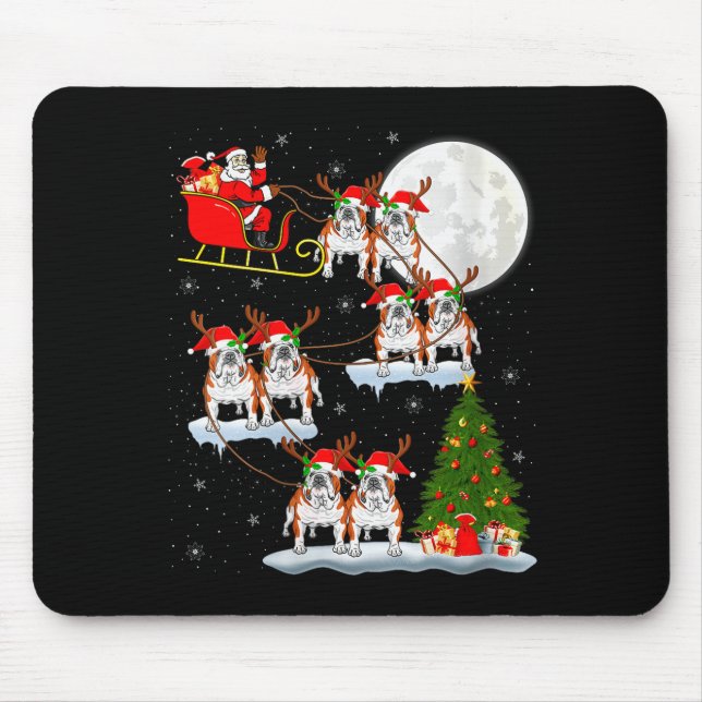 Womens English Bulldog Santa Sleigh Flying Funny M Mousepad (Vorne)