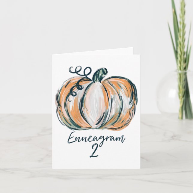Womens Enneagramm 2 Wasserfarben Pumpkin Fall Than Karte (Vorderseite)