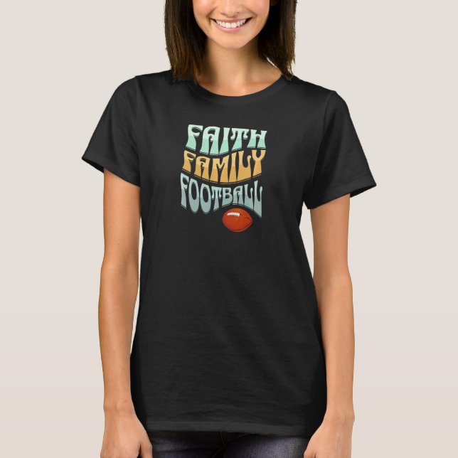 Womens Faith Family Football Womens Groovy Retro 6 T-Shirt (Vorderseite)