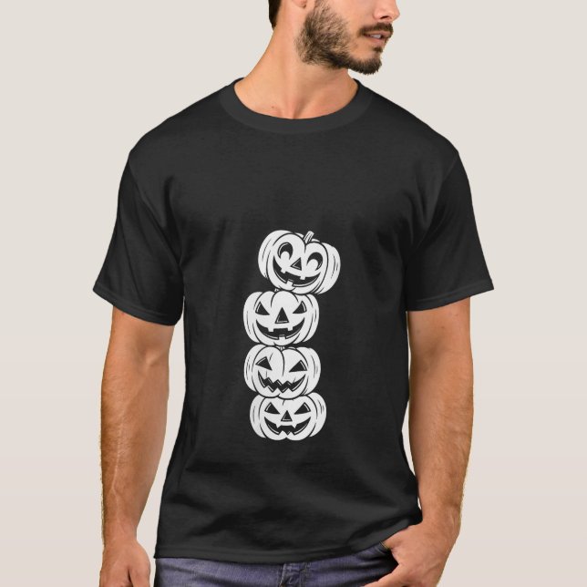 Womens Fall Pumpkin Funny Halloween Graphic Stacke T-Shirt (Vorderseite)