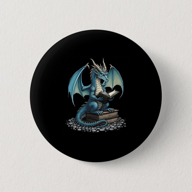 Womens Fantasy Dragon Reading Magical Book Lover H Button (Vorderseite)