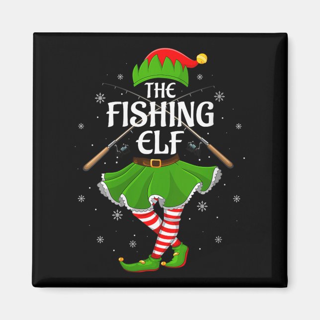 Womens Fishing Elf Christmas Family Girls Women El Magnet (Vorne)