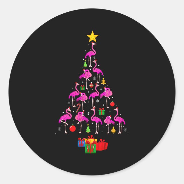 Womens Flamingo Christmas Tree Pajamas Santa Hat F Runder Aufkleber (Vorderseite)