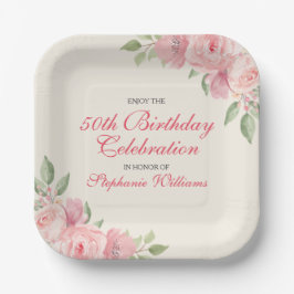Women's Floral Elegant Rose 50th Birthday Party Pappteller
