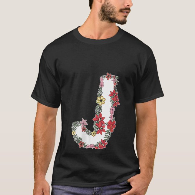 Womens Floral Letter J V Neck T-Shirt (Vorderseite)
