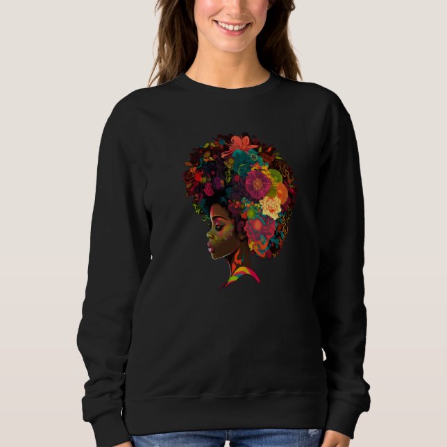 Womens Flower Afro Black Women African American  6 Sweatshirt (Vorderseite)