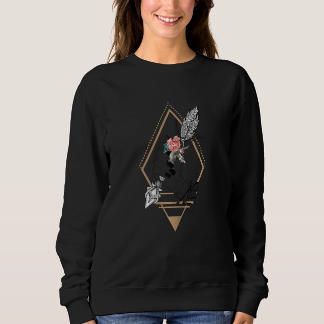Womens Flower of Life Mandala with Yoga Tattoo Hen Sweatshirt (Vorderseite)