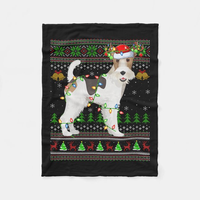 Womens Fox Terrier Dog Ugly Christmas Sweaters Hol Fleecedecke (Vorderseite)