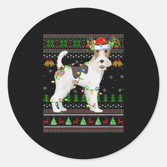 Womens Fox Terrier Dog Ugly Christmas Sweaters Hol Runder Aufkleber (Vorderseite)