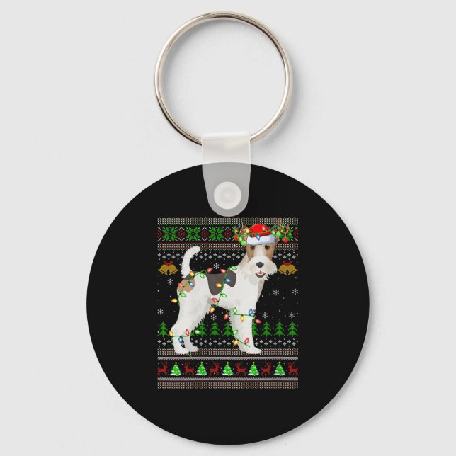 Womens Fox Terrier Dog Ugly Christmas Sweaters Hol Schlüsselanhänger (Vorderseite)
