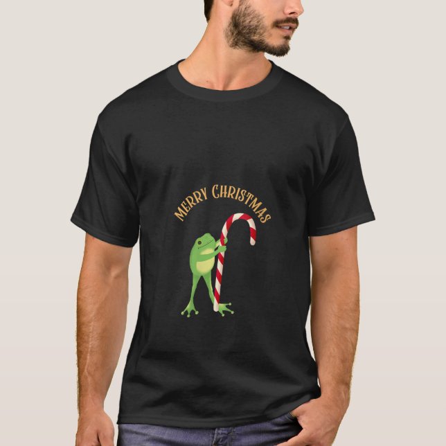 Womens Frog Holding Candy Cane Funny Frog Lover Ch T-Shirt (Vorderseite)