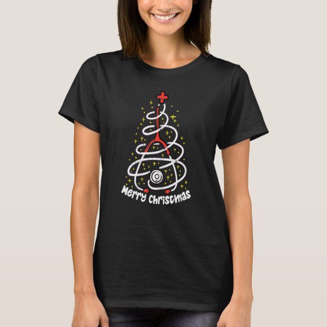 Womens Frory Christmas Stethoscope Tree Medical Rn T-Shirt (Vorderseite)
