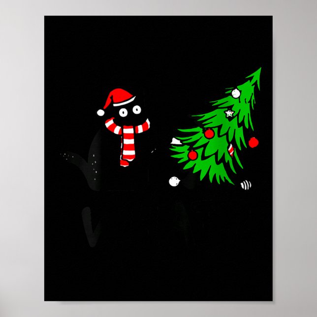 Womens Funny Black Cat Gift Pushing Christmas Tree Poster (Vorne)