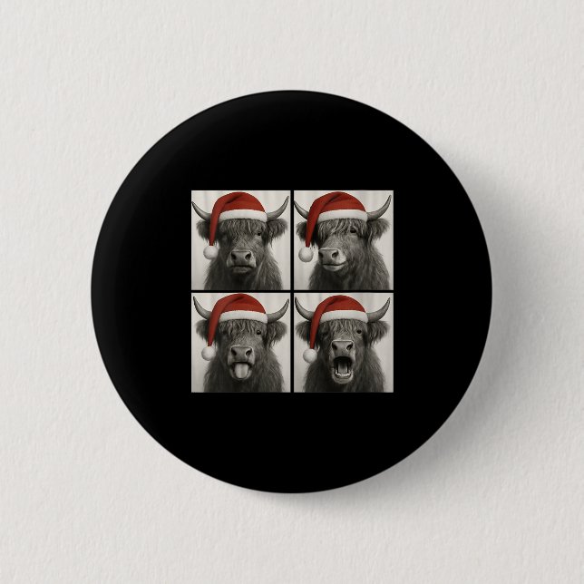 Womens Funny Christmas Highland Cow Santa Photo Bo Button (Vorderseite)