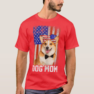 Womens Funny Corgi Dog Mama USA Flag Muttertag T-Shirt