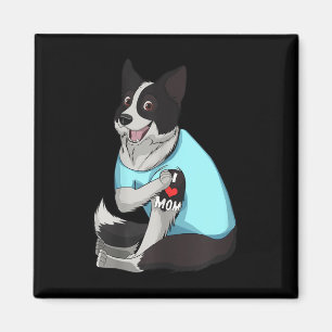 Womens Funny Dog Border Collie Liebe Mama Tattoo G Magnet