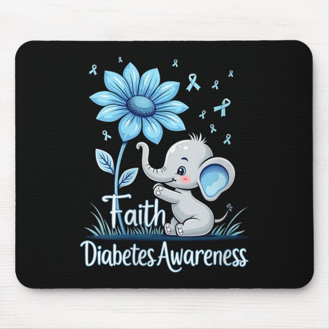 Womens Funny Faith Elephant Sunflower Ribbon Diabe Mousepad (Vorne)