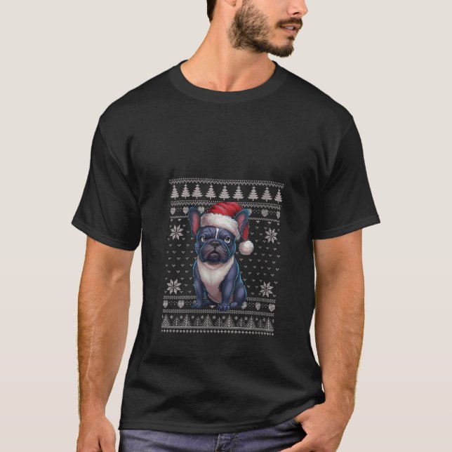 Womens Funny French Bulldog Ugly Christmas Sweater T-Shirt (Vorderseite)