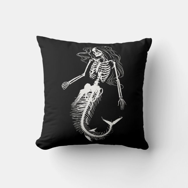 Womens Funny Halloween Meerjungfrau Skeleton Gesch Kissen (Vorderseite)