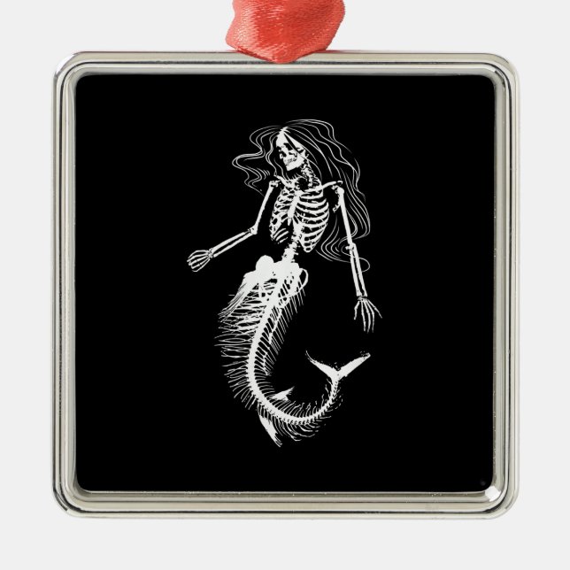 Womens Funny Halloween Meerjungfrau Skeleton Gesch Ornament Aus Metall (Vorne)