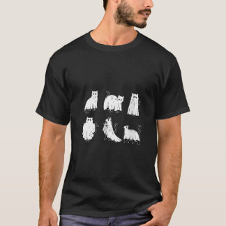 Womens Funny Halloween Shirt Black Cat Ghost Costu