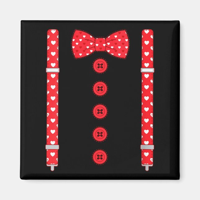 Women's Funny Hearts Bow Tie Suspenders Valentine' Magnet (Vorne)
